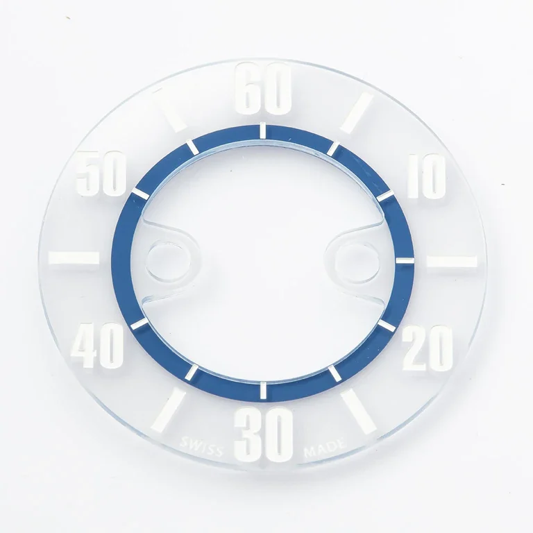 Compteur transparent à anneau bleu et chiffres gravés