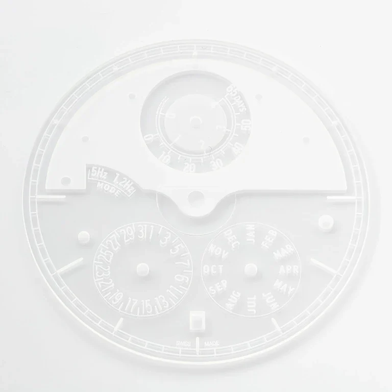 Platine transparente complexe avec indications de quantième
